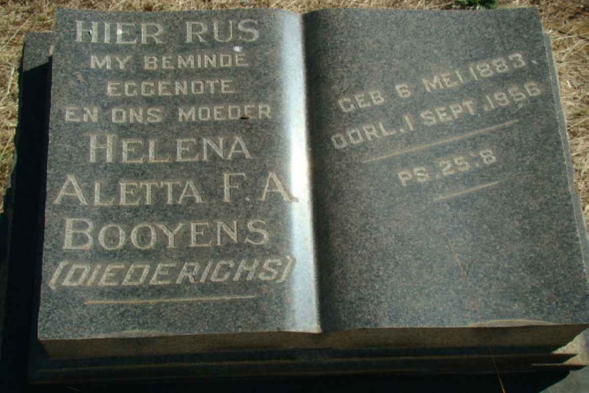 BOOYENS Helena Aletta F.A. nee DIEDERICKS 1883-1956