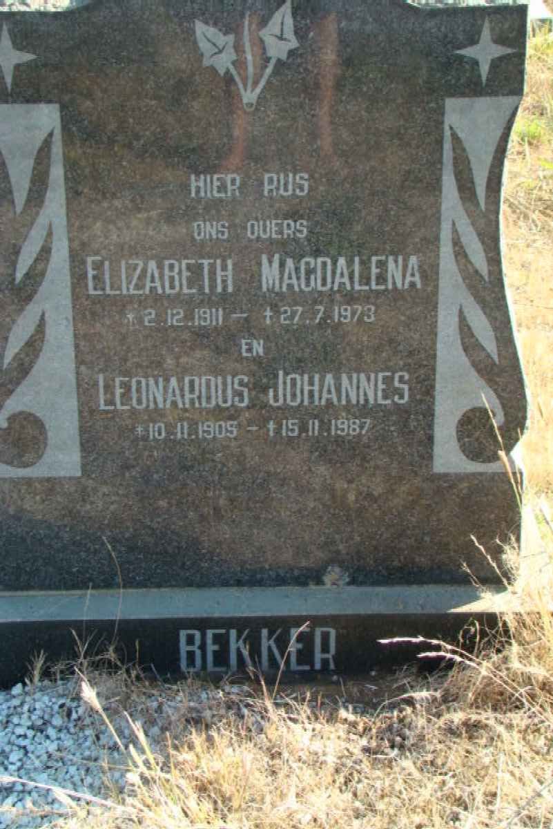BEKKER Leonardus Johannes 1905-1987 &amp; Elizabeth Magdalena 1911-1973