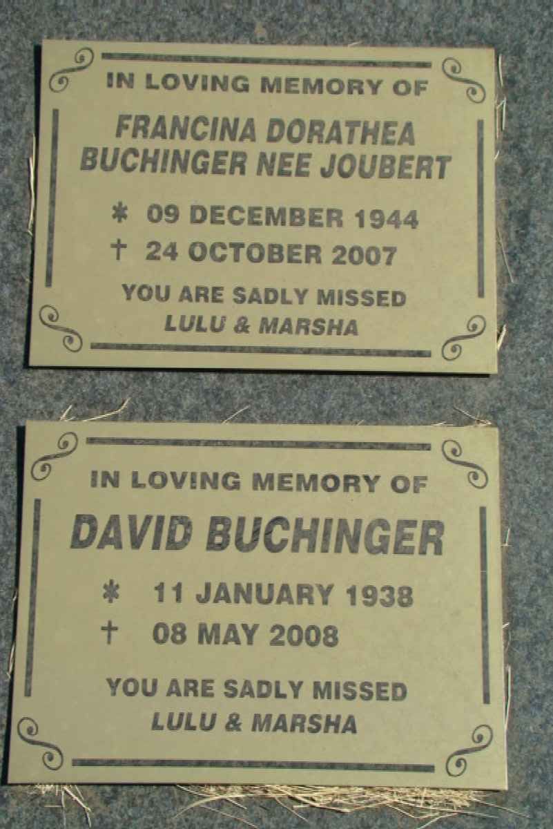 BUCHINGER David 1938-2008 &amp; Francina Dorathea JOUBERT 1944-2007