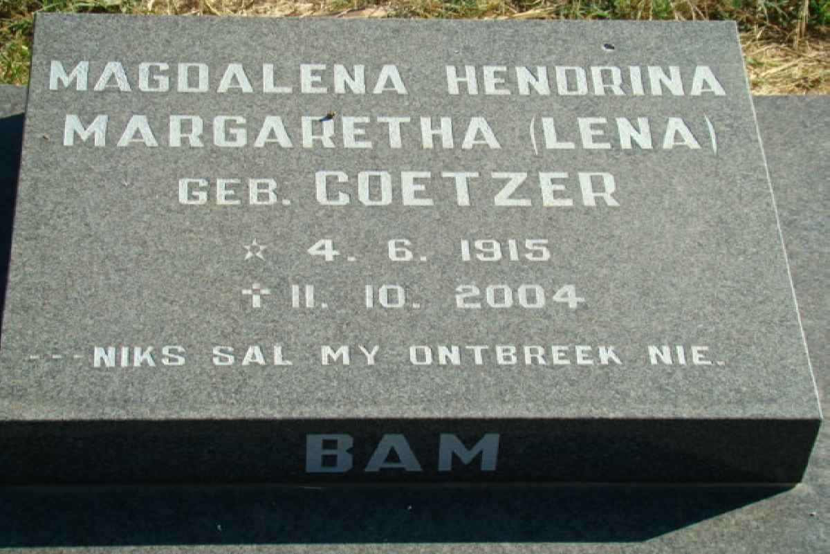BAM Magdalena Hendrina Margaretha nee COETZER 1915-2004