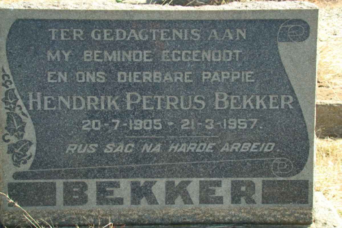 BEKKER Hendrik Petrus 1905-1957