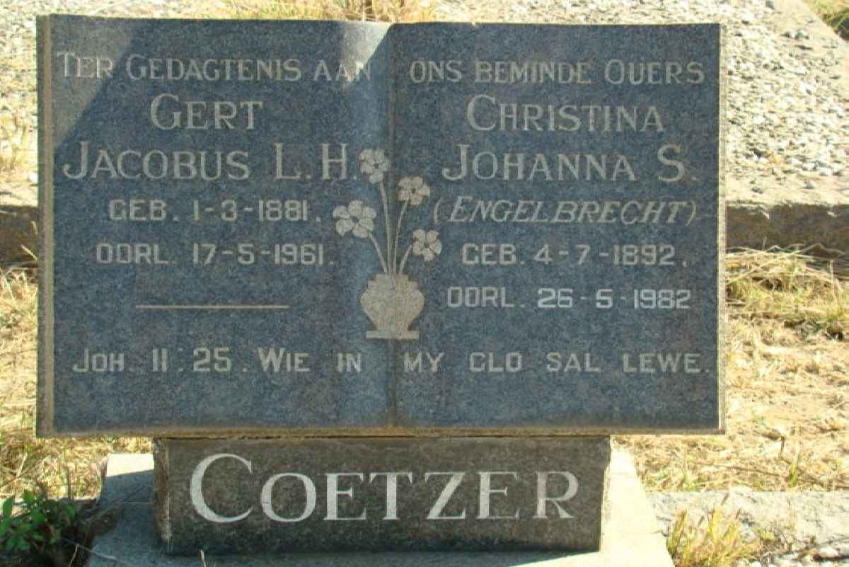 COETZER Gert Jacobus L.H. 1881-1961 &amp; Christina Johanna S. ENGELBRECHT 1892-1982