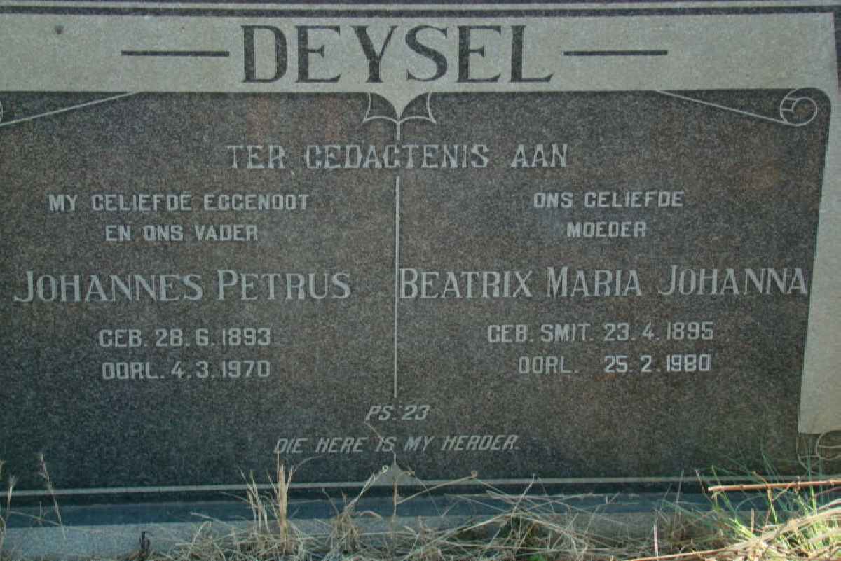 DEYSEL  Johannes Petrus 1893-1970 &amp; Beatrix Maria Johanna SMIT 1895-1980