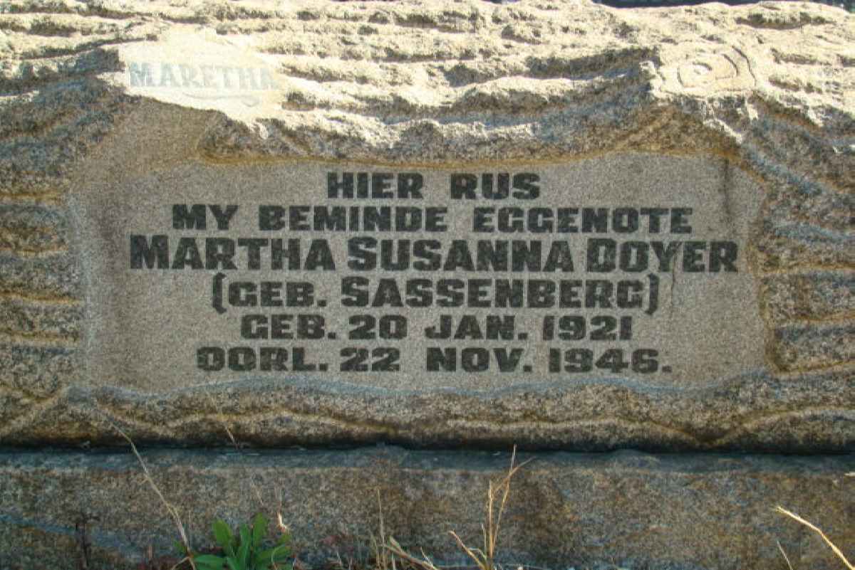 DOYER Martha Susanna nee SASSENBERG 1921-1946