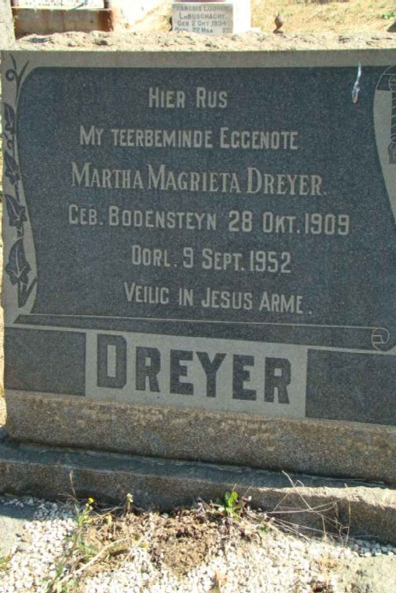 DREYER Martha Magrieta nee BODENSTEYN 1909-1952