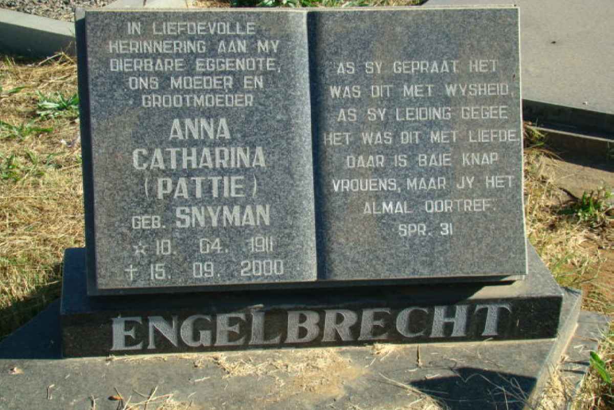ENGELBRECHT Anna Catharina nee SNYMAN 1911-2000