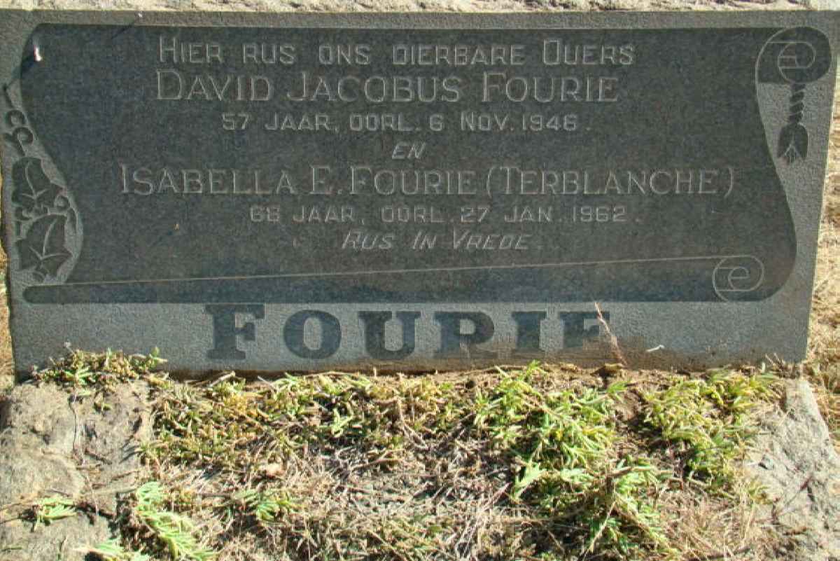 FOURIE David Jacobus -1946 &amp; Isabella E. TERBLANCHE -1962
