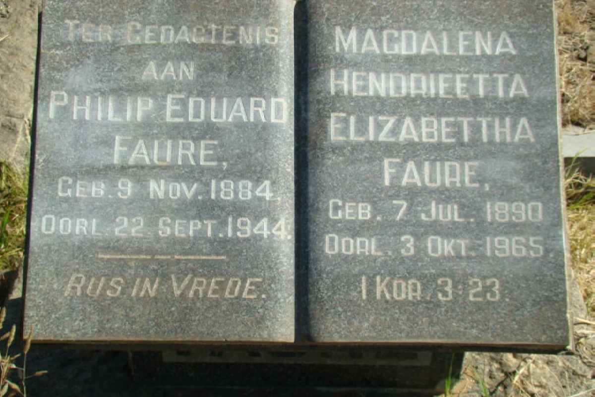 FAURE Philip Eduard 1884-1944 &amp; Magdalena Hendrieetta Elizabettha 1890-1965