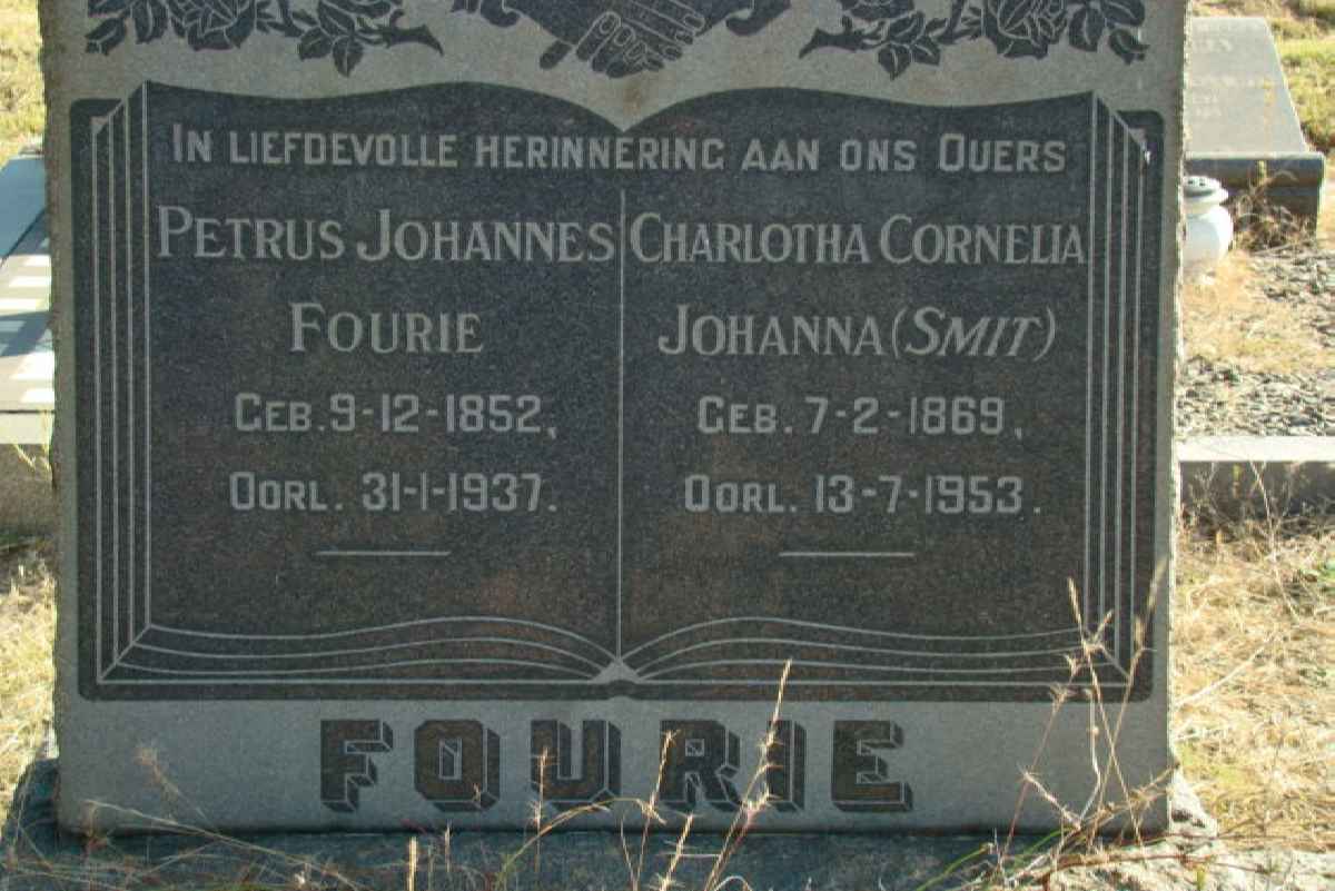 FOURIE Petrus Johannes 1852-1937 &amp; Charlotha Cornelia Johanna SMIT 1869-1953