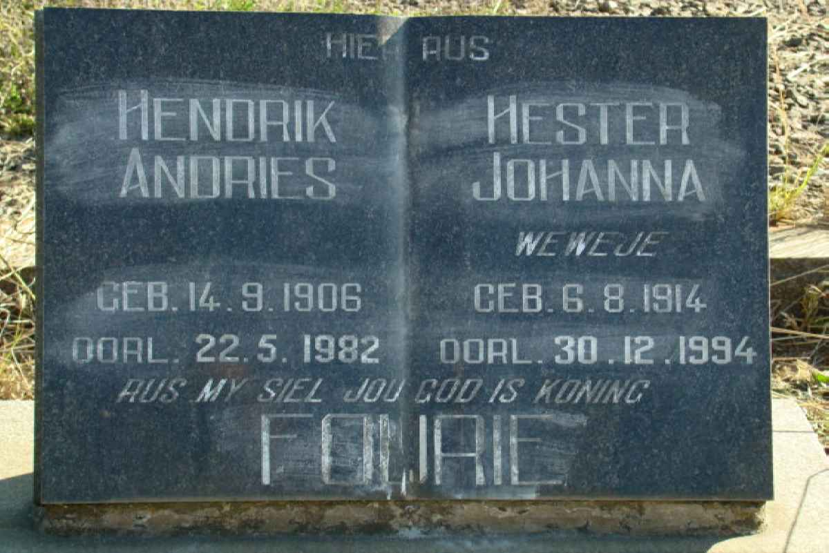 FOURIE Hendrik Andries 1906-1982 &amp; Hester Johanna WEWEJE 1914-1994