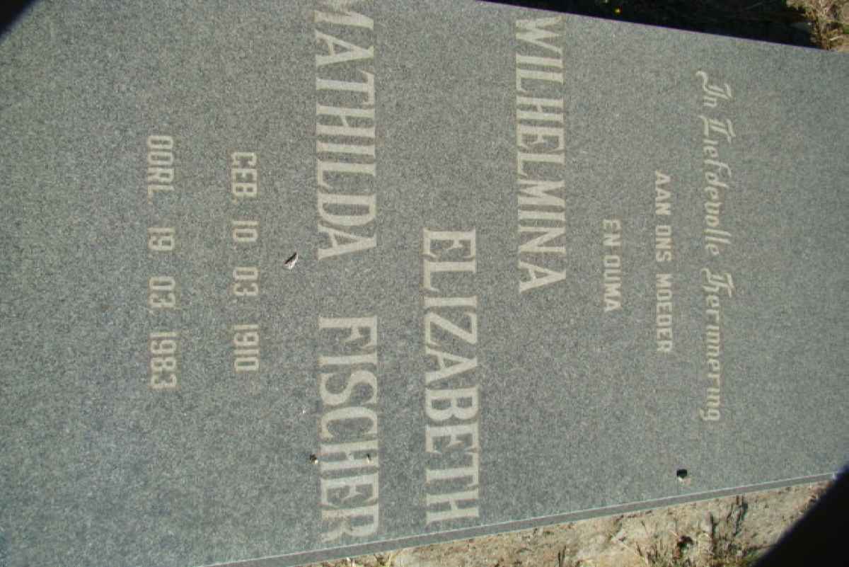 FISCHER Wilhelmina Elizabeth Mathilda 1910-1983