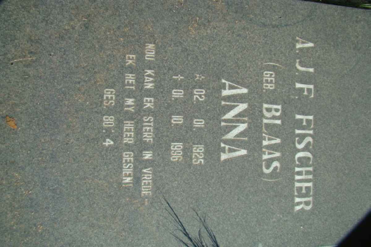 FISCHER A.J.F. nee BLAAS 1925-1996