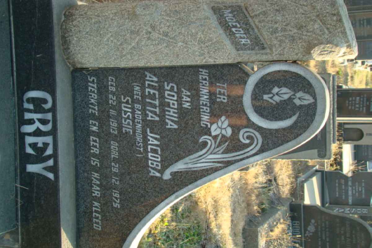 GREY Sophia Aletta Jacoba nee BADENHORST 1913-1975