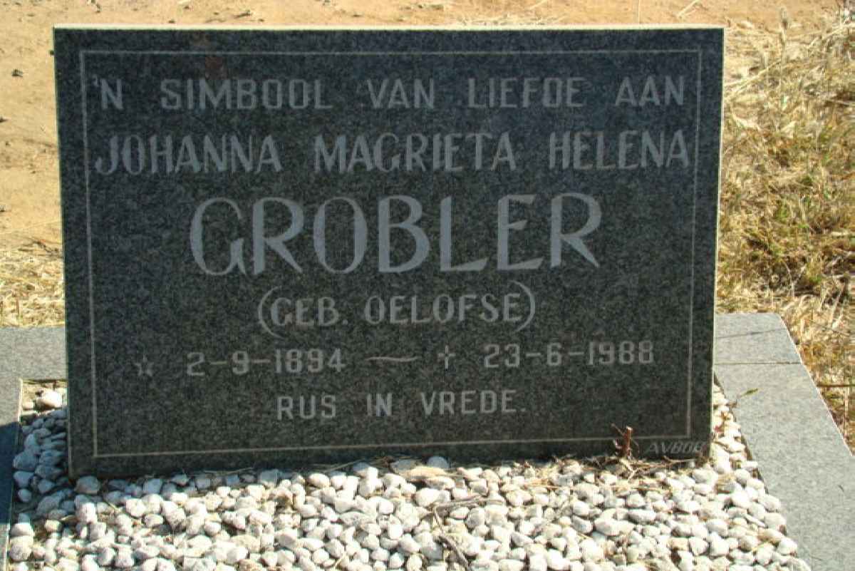 GROBLER Johanna Magrieta Helena nee OELOFSE 1894-1988