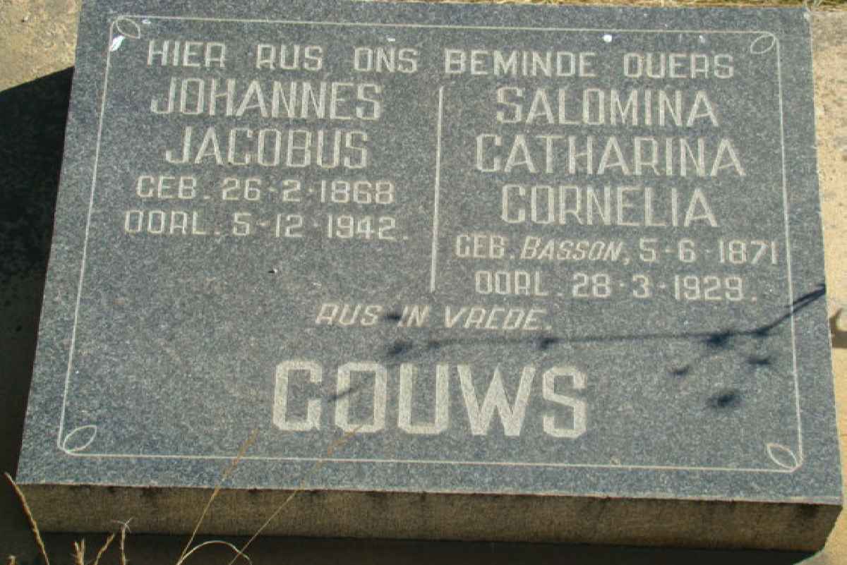 GOUWS Johannes Jacobus 1868-1942 &amp; Salomina Catharina Cornelia BASSON 1871-1929