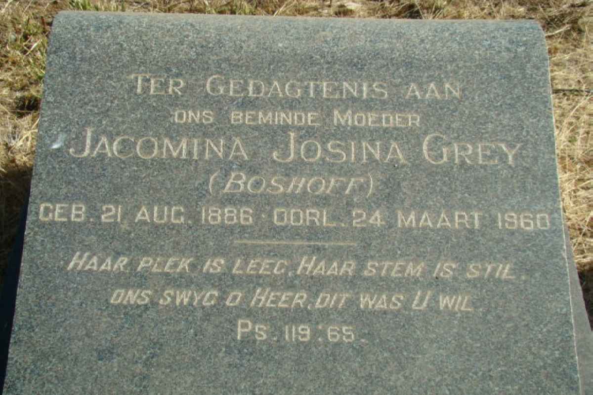GREY Jacomina Josina nee BOSHOFF 1886-1960