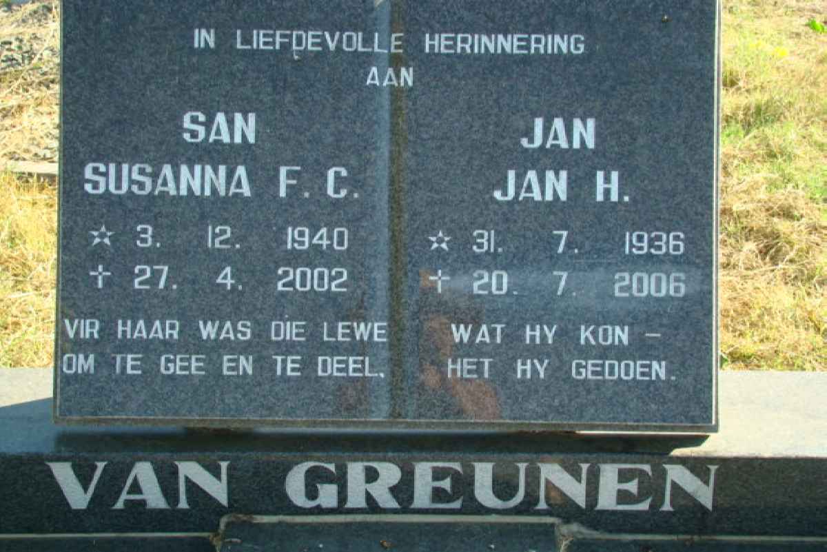 GREUNEN Jan H., van 1936-2006 &amp; Susanna F.C. 1940-2002