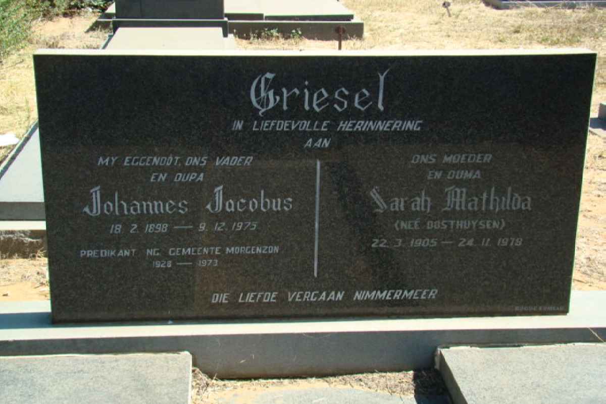 GRIESEL Johannes Jacobus 1898-1975 &amp; Sarah Mathilda OOSTHUYSEN 1905-1978