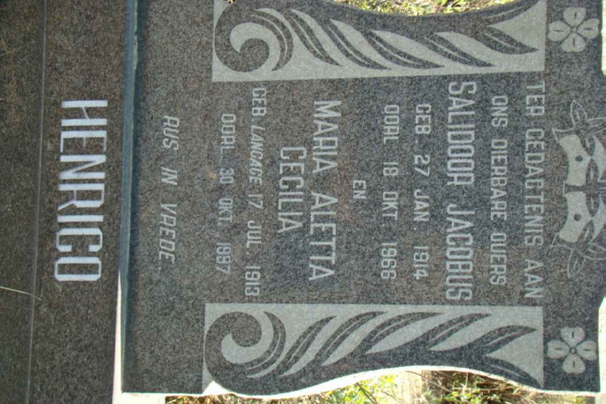 HENRICO Salidoor Jacobus 1914-1966 &amp; Maria Aletta Cecilia LANGAGE 1913-1997