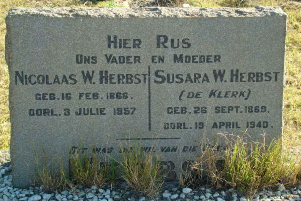 HERBST Nicolaas W. 1866-1957 &amp; Susara W. DE KLERK 1869-1940