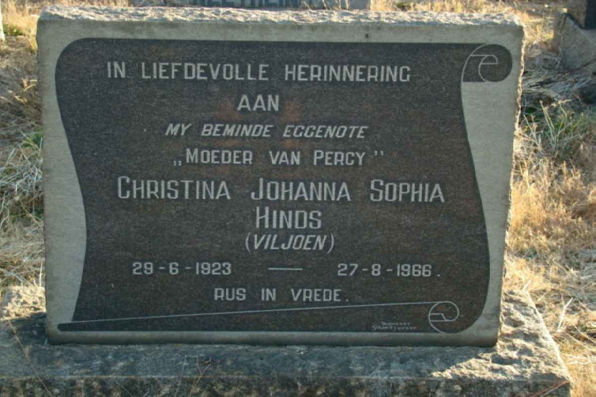 HINDS Christina Johanna Sophia nee VILJOEN 1923-1966