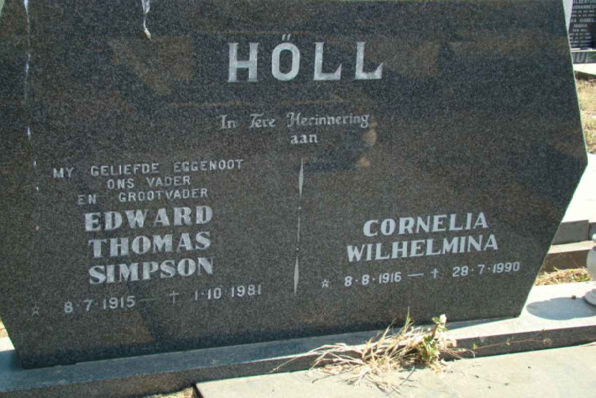 HOLL Edward Thomas Simpson 1915-1981 &amp; Cornelia Wilhelmina 1916-1990