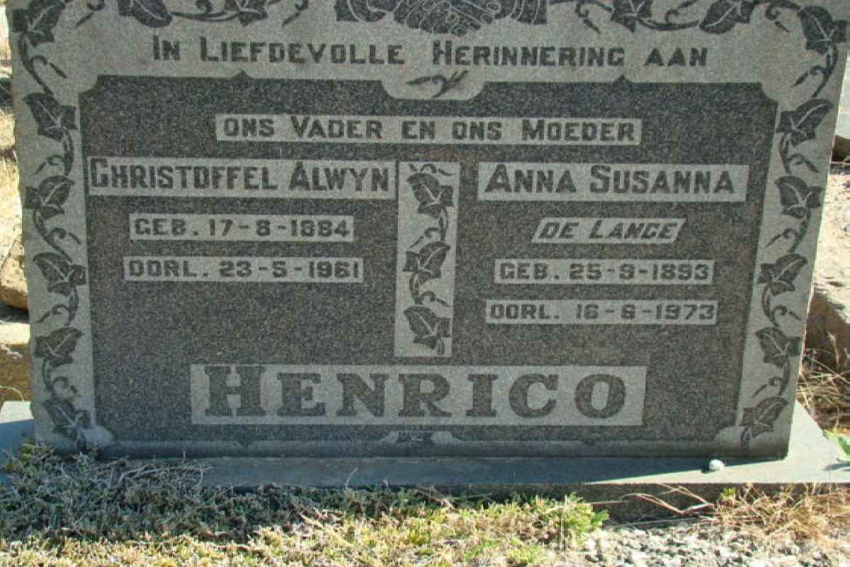 HENRICO Christoffel Alwyn 1884-1961 &amp; Anna Susanna DE LANGE 1893-1973