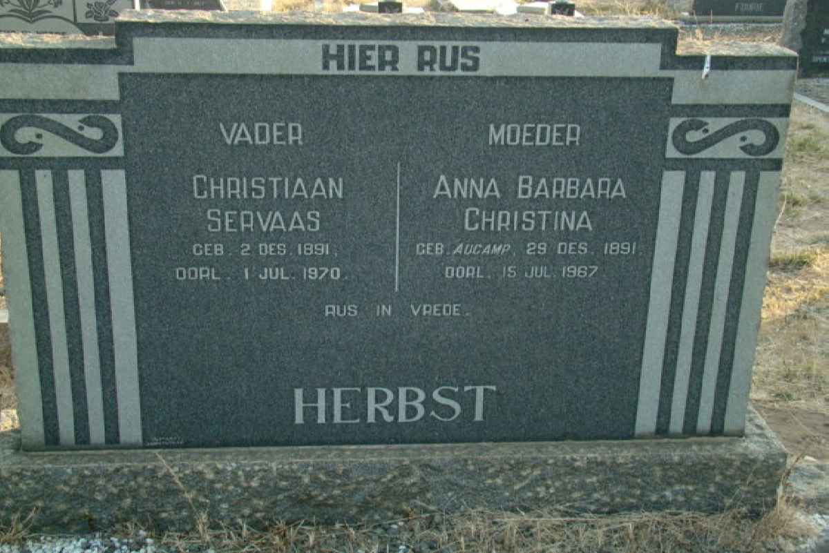 HERBST Christaan Servaas 1891-1970 &amp; Anna Barbara Christina AUCAMP 1891-1967