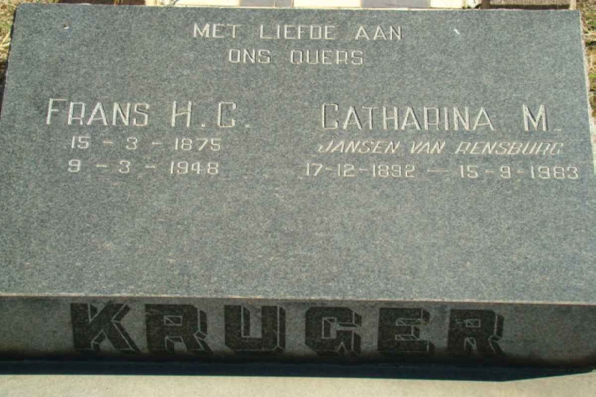 KRUGER Frans H.C. 1875-1948 &amp; Catharina M. JANSEN VAN RENSBURG 1892-1983