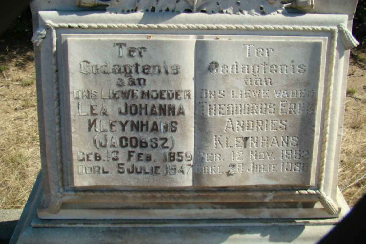 KLEYNHANS Theodorus Erns Andries 1852-1936 &amp; Lea Johanna JACOBSZ 1859-1947