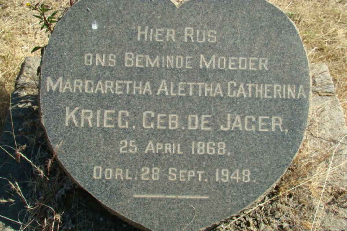 KRIEG Margaretha Alettha Catherina nee DE JAGER 1868-1948