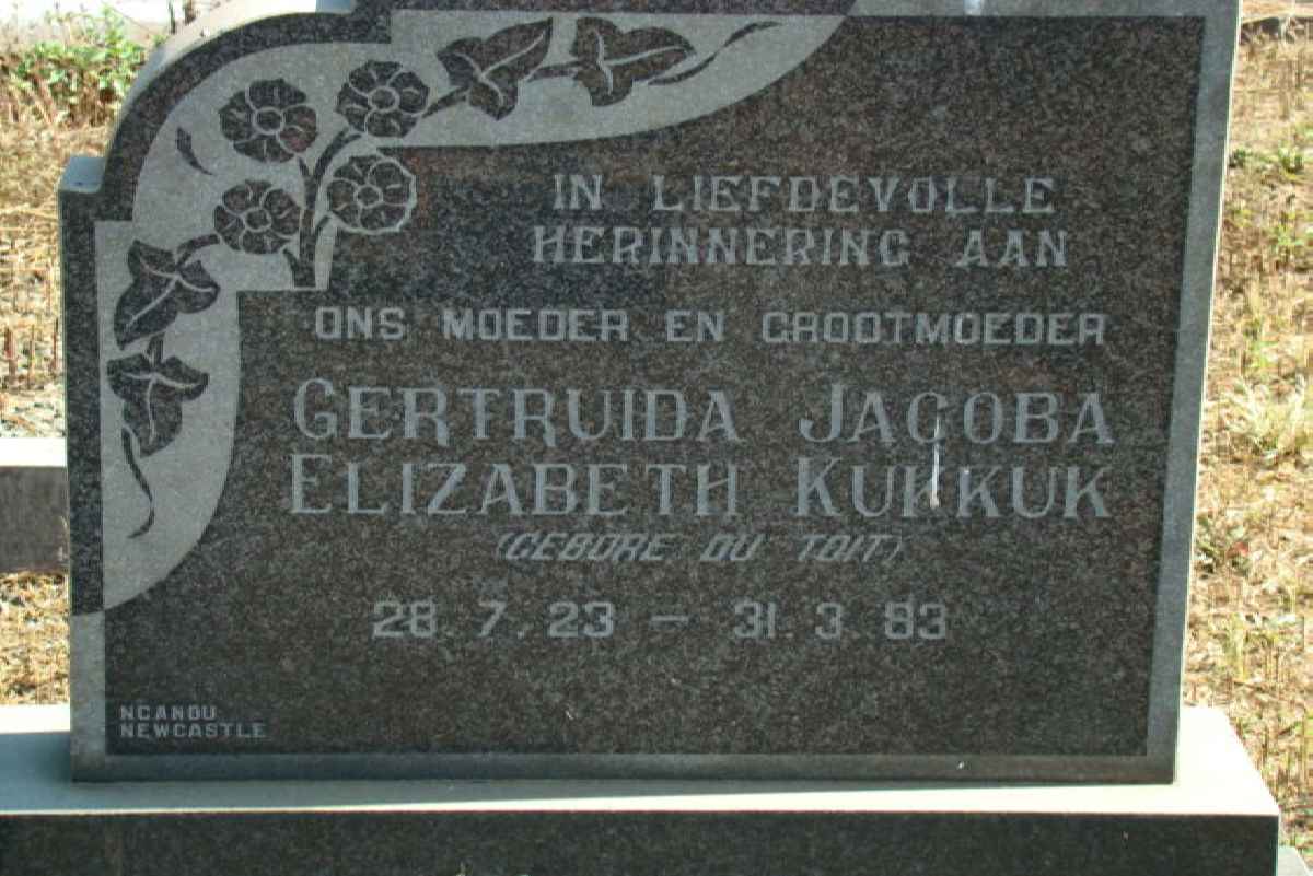 KUKKUK Gertruid Jacoba Elizabth nee DU TOIT 1923-1983