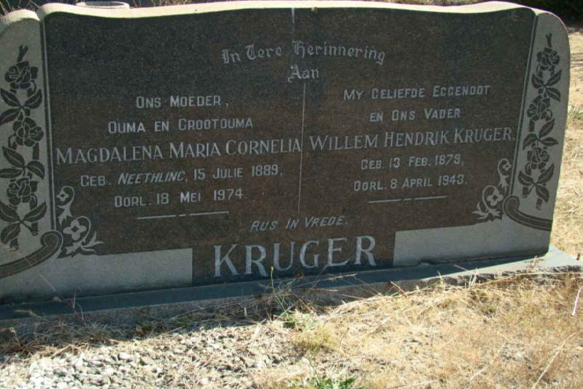 KRUGER Willem Hendrik 1879-1943 &amp; Magdalena Maria Cornelia NEETHLING 1889-1974