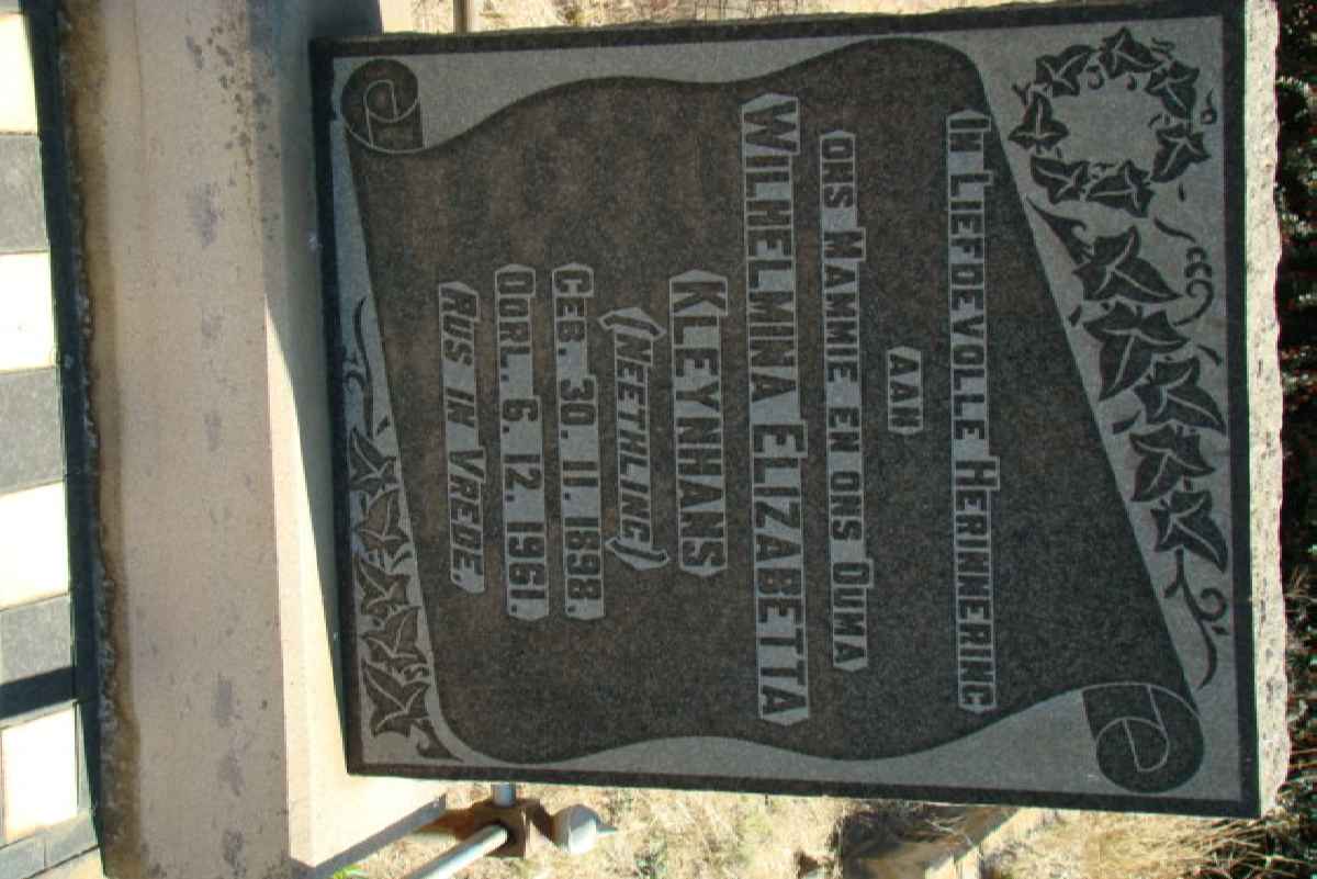 KLEYNHANS Wilhelmina Elizabetta nee NEETHLING 1898-1961