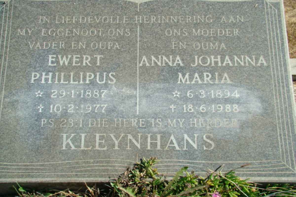 KLEYNHANS Ewert Phillipus 1887-1977 &amp; Anna Johanna Maria 1894-1988