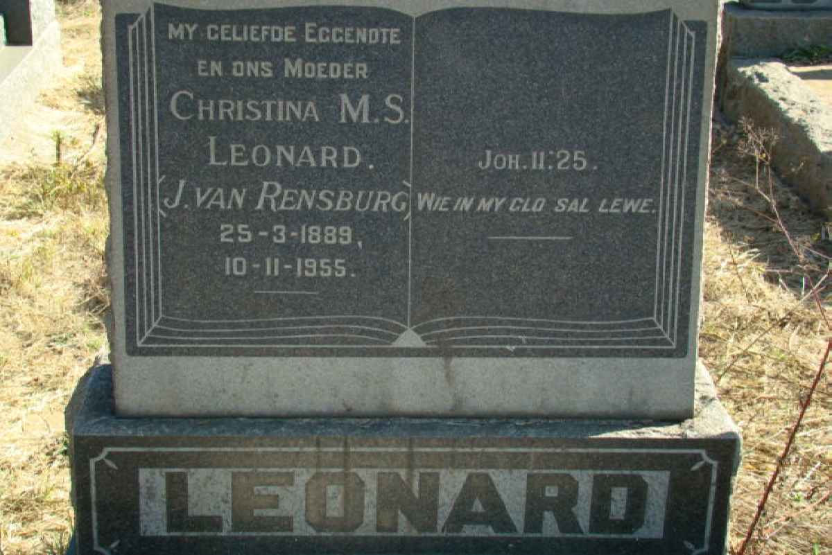 LEONARD Christina M.D. nee J. VAN RENSBURG 1889-1955