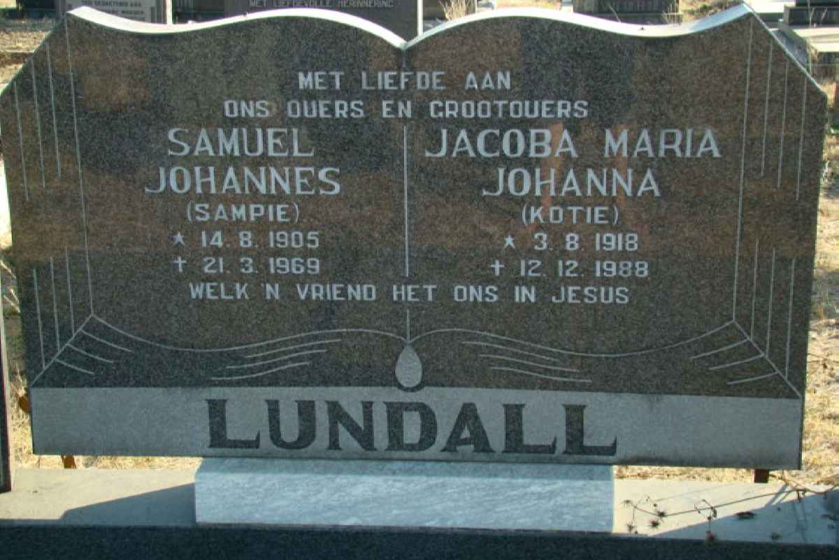 LUNDALL Samuel Johannes 1905-1969 &amp; Jacoba Maria Johanna 1918-1988