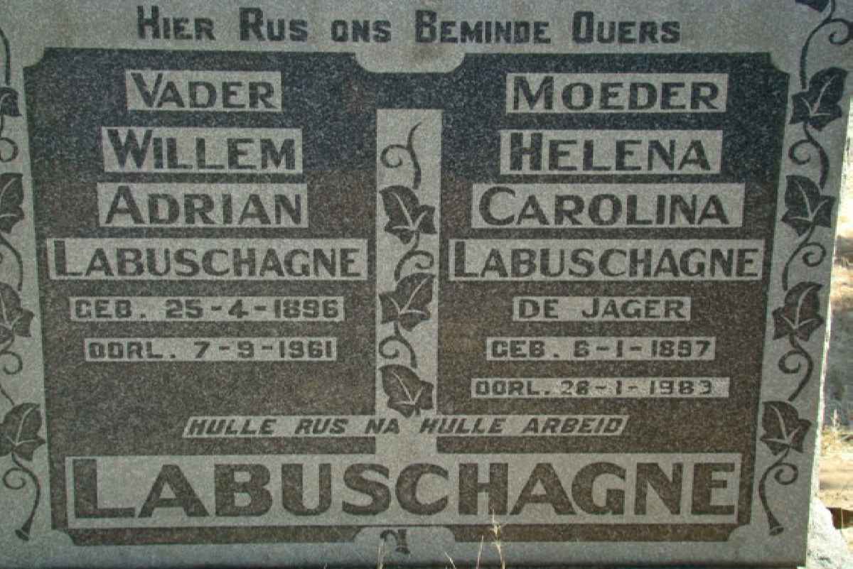 LABUSCHAGNE Willem Adrian 1896-1961 &amp; Helena Carolina DE JAGER 1897-1983