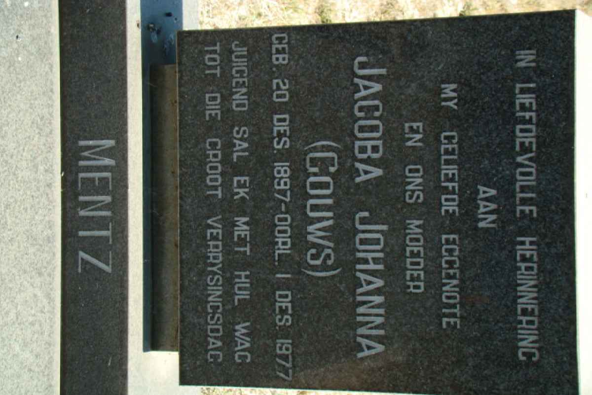 MENTZ Jacoba Johanna nee GOUWS 1897-1977