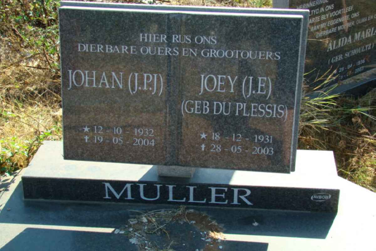MULLER J.P.J. 1932-2004 &amp; J.E. DU PLESSIS 1931-2003
