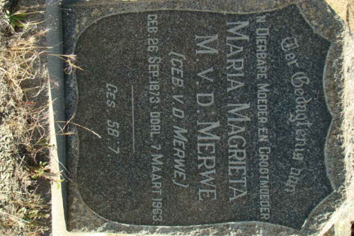 MERWE Maria Magrieta M., van der nee VAN DER MERWE 1873-1963