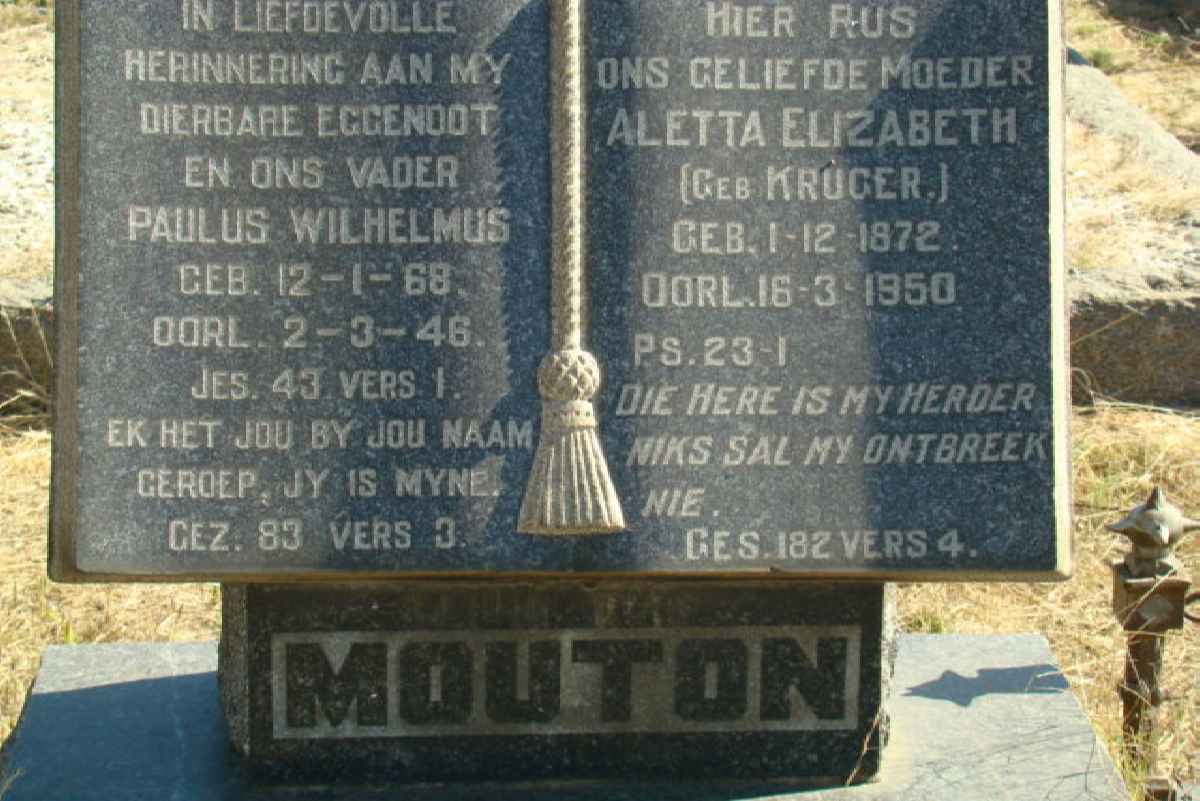 MOUTON Paulus Wilhelmus 1868-1946 &amp; Aletta Elizabeth KRUGER 1872-1950