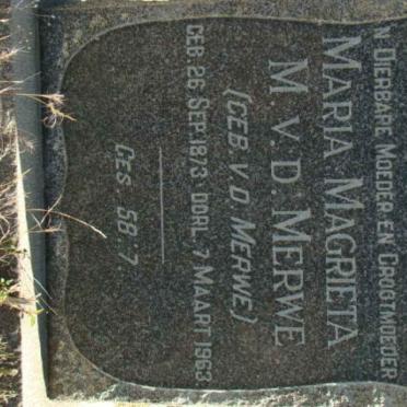 MERWE Maria Magrieta M., van der nee VAN DER MERWE 1873-1963