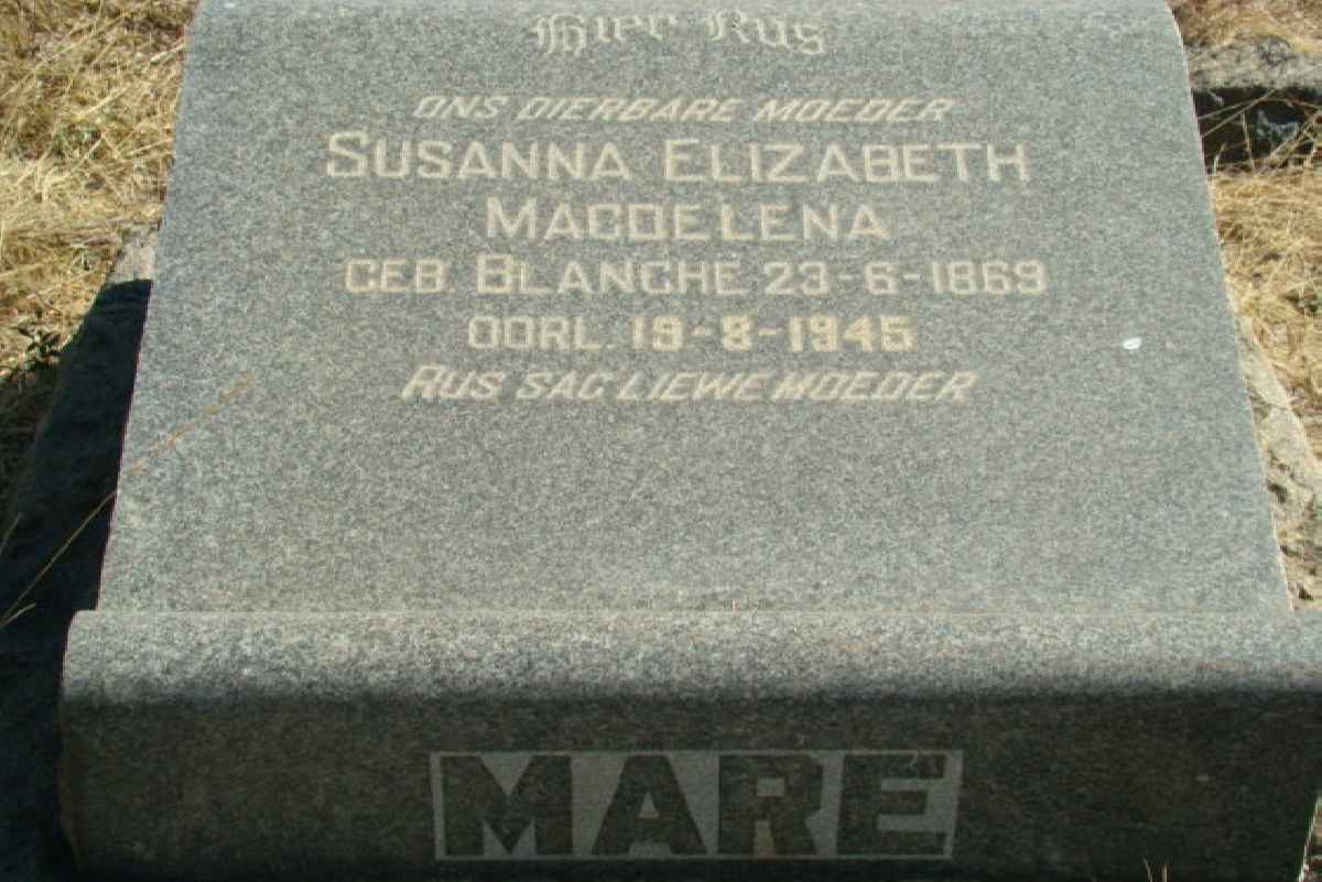 MARE Susanna Elizabeth Magdalena nee BLANCHE 1869-1945