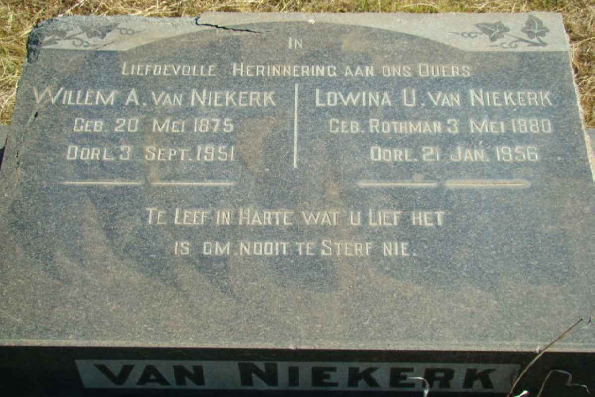 NIEKERK Willem A., van 1875-1951 &amp; Lowina U. ROTHMAN 1880-1956