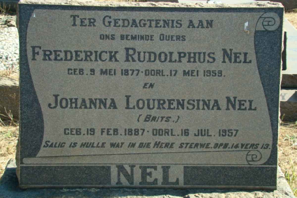NEL Frederick Rudolphus 1877-1959 &amp; Johanna Lourensina BRITS 1887-1957