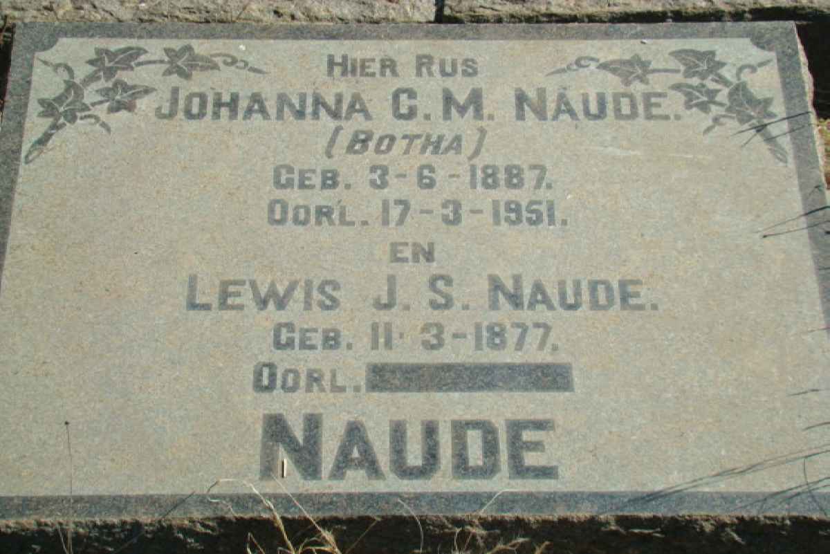NAUDE Lewis J.S. 1877- &amp; Johanna C.M. BOTHA 1887-1951