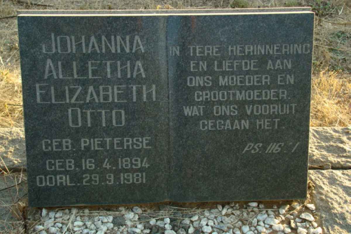 OTTO Johanna Alletha Elizabeth nee PIETERSE 1894-1981