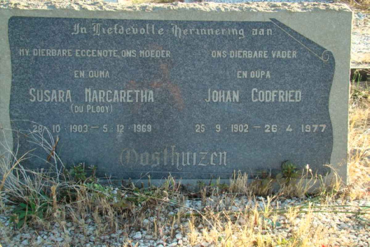 OOSTHUIZEN Johan Godfried 1902-1977 &amp; Susara Margaretha du PLOOY 1903-1969