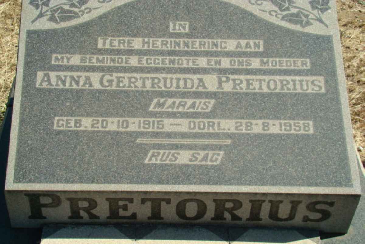 PRETORIUS Anna Gertruida nee MARAIS 1915-1958